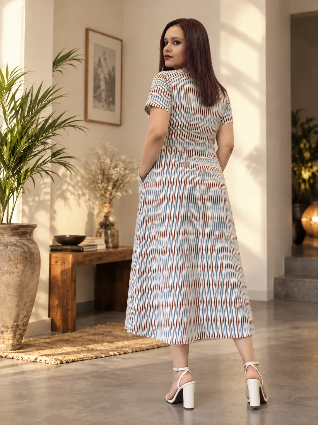 Cotton V-neck Dress With Large Pockets For Women