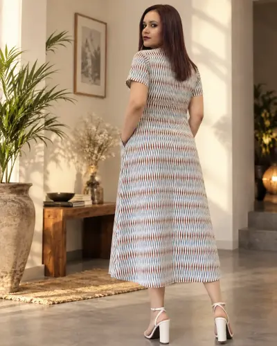 Cotton V-neck Dress With Large Pockets For Women