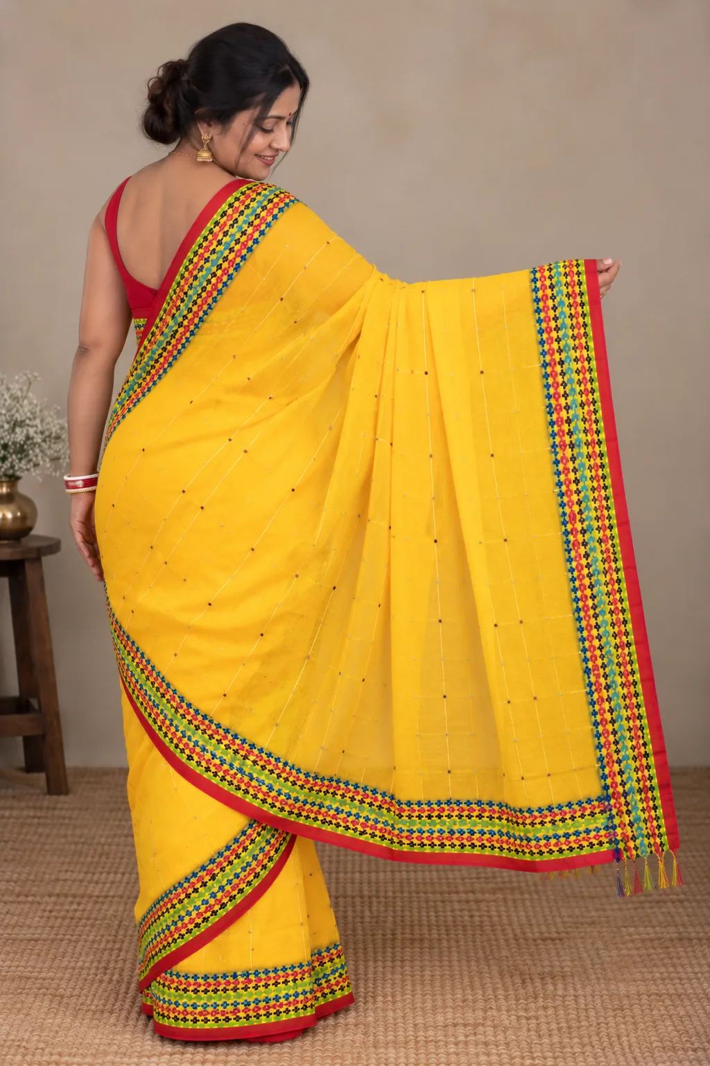 Multicolor Yellow Boutique Saree