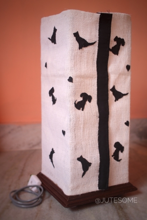 Jute Lamp with Dogs Silhoutte Applique