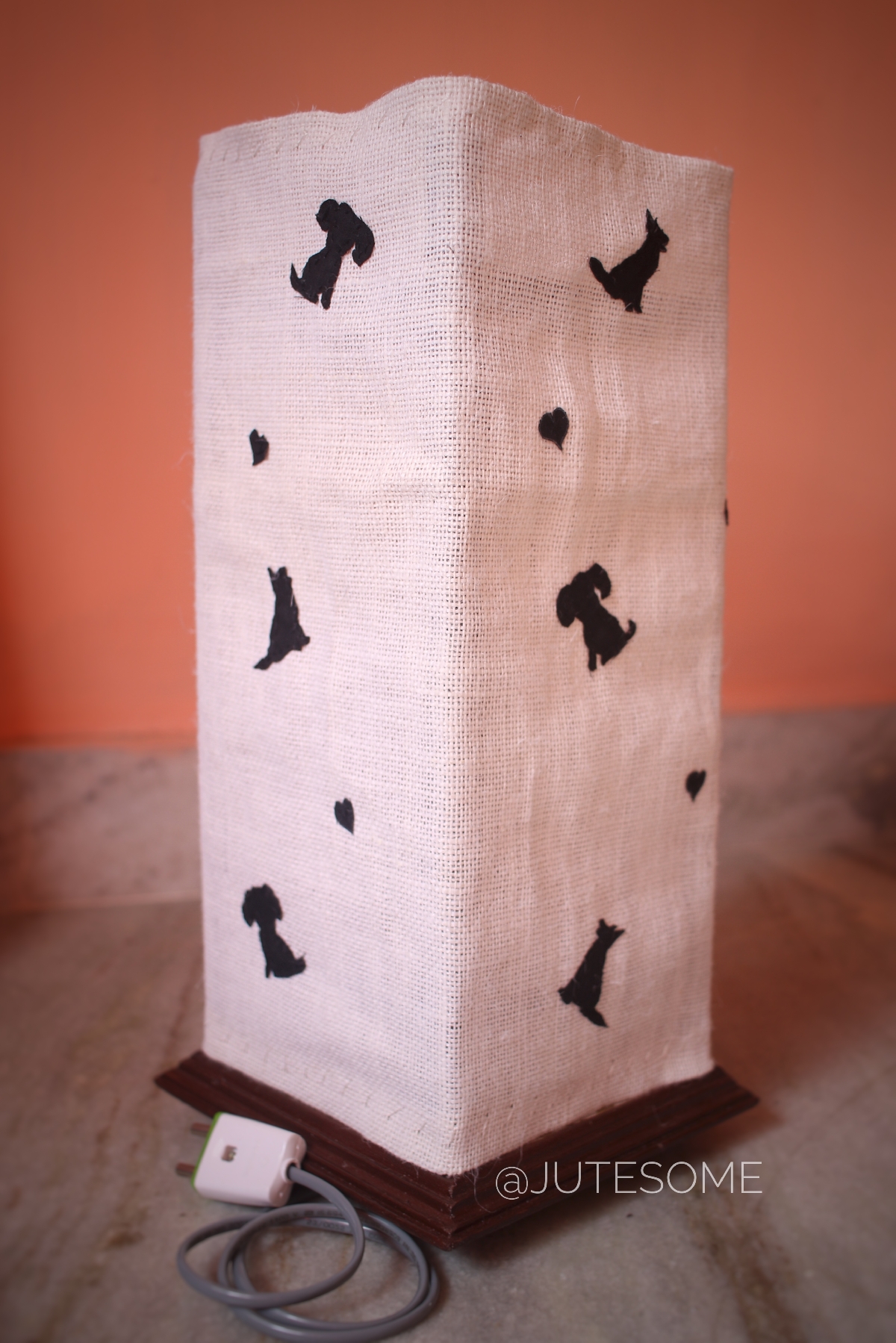 Jute Lamp with Dogs Silhoutte Applique