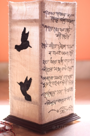 Jute Lamp with Bird Silhoutte Applique and Poetry with Acrylic color