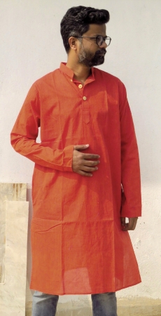 DhiMayu Men's pure cotton Long Kurta Rust Red