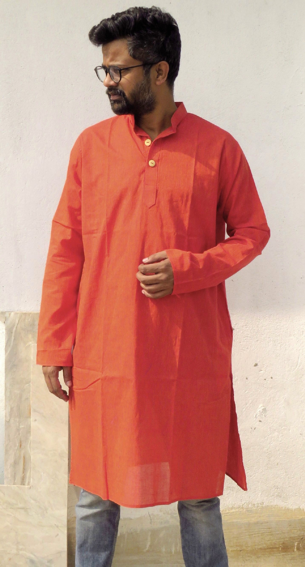 DhiMayu Men's pure cotton Long Kurta Rust Red