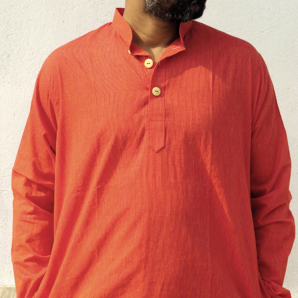 DhiMayu Men's pure cotton Long Kurta Rust Red