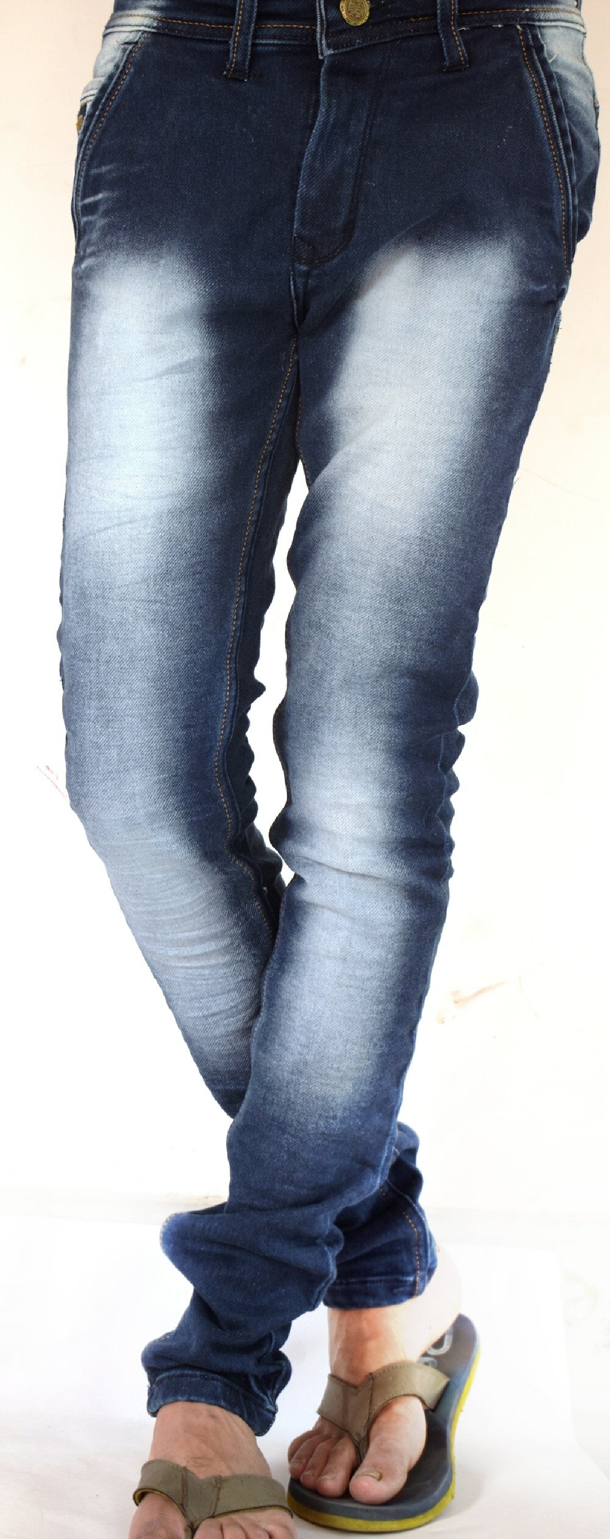 Denim Dark Blue Patch Faded Lycra Sparky Jeans