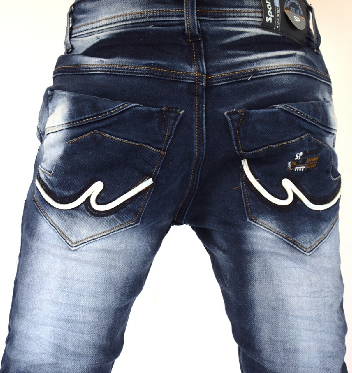 Denim Dark Blue Patch Faded Lycra Sparky Jeans