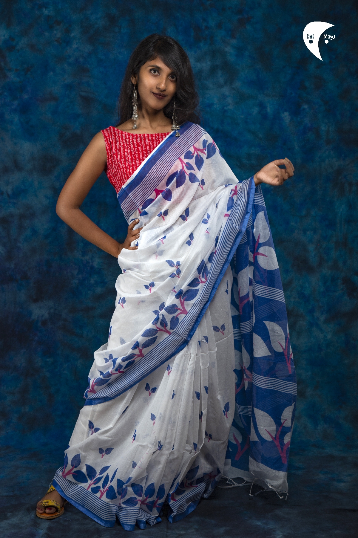 Blue leaf cotton saree