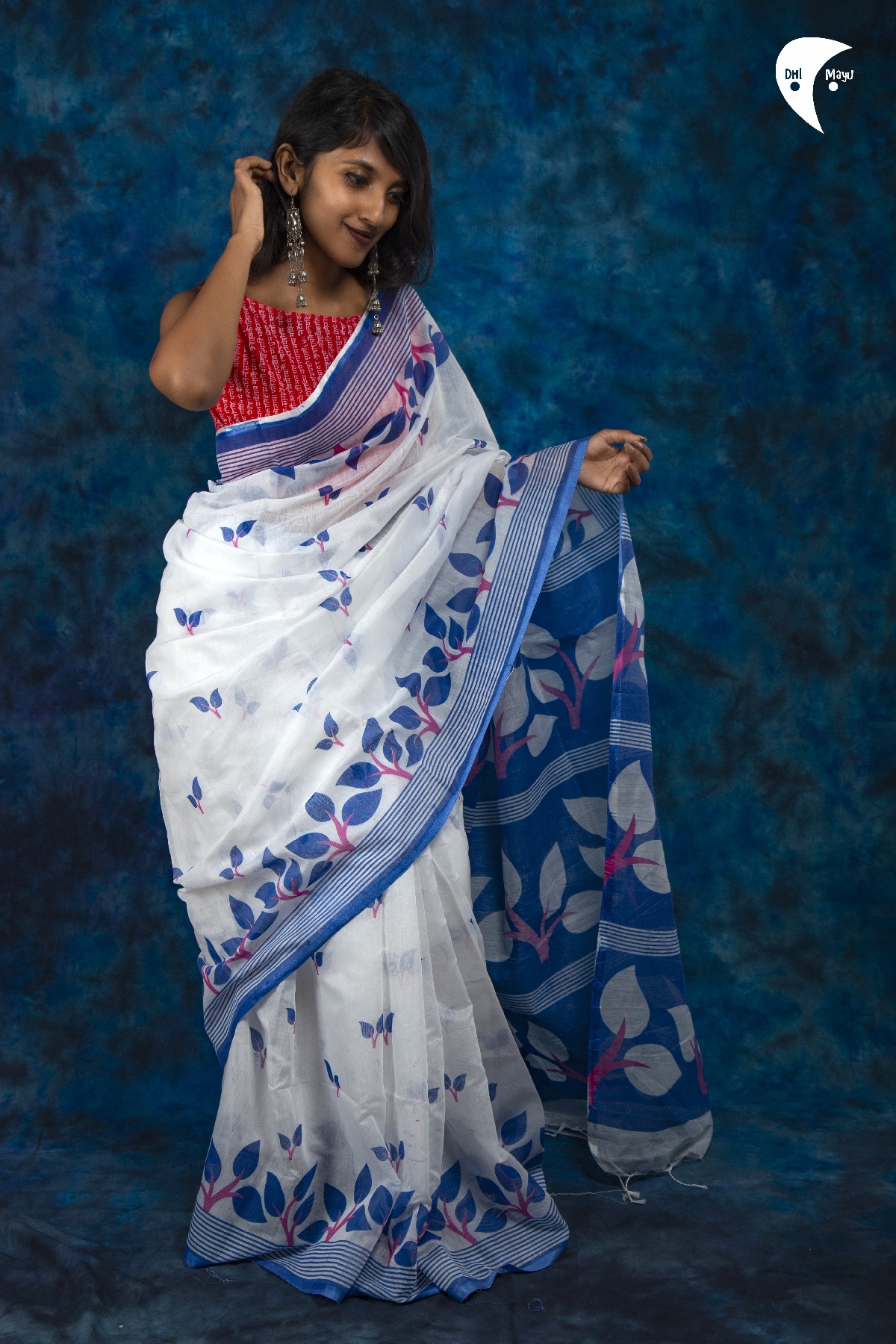 Blue leaf cotton saree