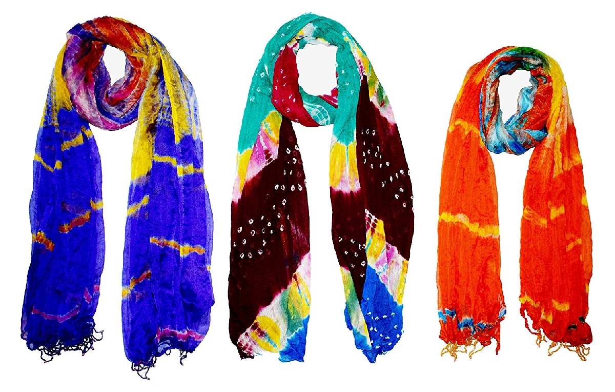 Jaipuri (Rajasthani) Handprinted Tie-Dyed Shibori Pattern Silk mix Chiffon Dupatta