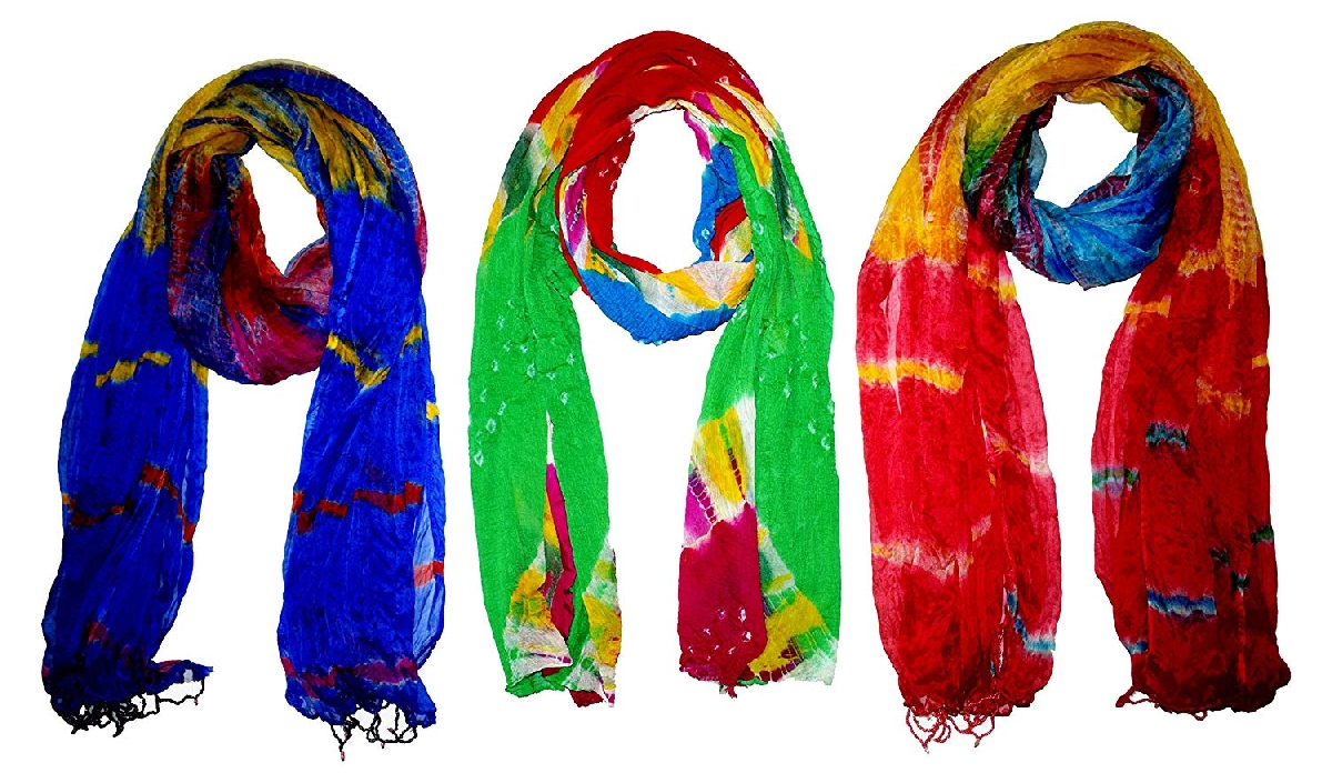 Jaipuri (Rajasthani) Handprinted Tie-Dyed Shibori Pattern Silk mix Chiffon Dupatta