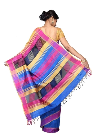 Swatika Ethnic Indian Bhagalpuri women's Handloom Blue Colour Pure Tusser Ghicha Dupion Silk Saree/Sari with an unstitched Blouse Piece