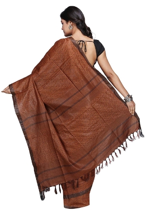 Swatika Ethnic Indian Bhagalpuri Handloom All Over Black Thread Woven Design Brown Colored Cotton Silk Saree/Sari with an unstitched Blouse Piece Model No - S9OTRD107