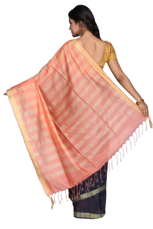 Swatika Ethnic Indian Bhagalpuri Handloom All Over Natural Thread Woven Design Navy Blue - Peach Colored Mix Silk Saree/Sari with an unstitched Blouse Piece Model No - S9OTJJ036