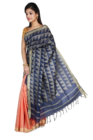 Swatika Ethnic Indian Bhagalpuri Handloom Peach - Blue Colored Art Silk Saree/Sari with an unstitched Blouse Piece Model No -S9FBJJ38