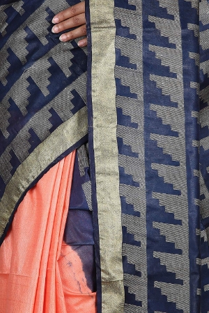 Swatika Ethnic Indian Bhagalpuri Handloom Peach - Blue Colored Art Silk Saree/Sari with an unstitched Blouse Piece Model No -S9FBJJ38