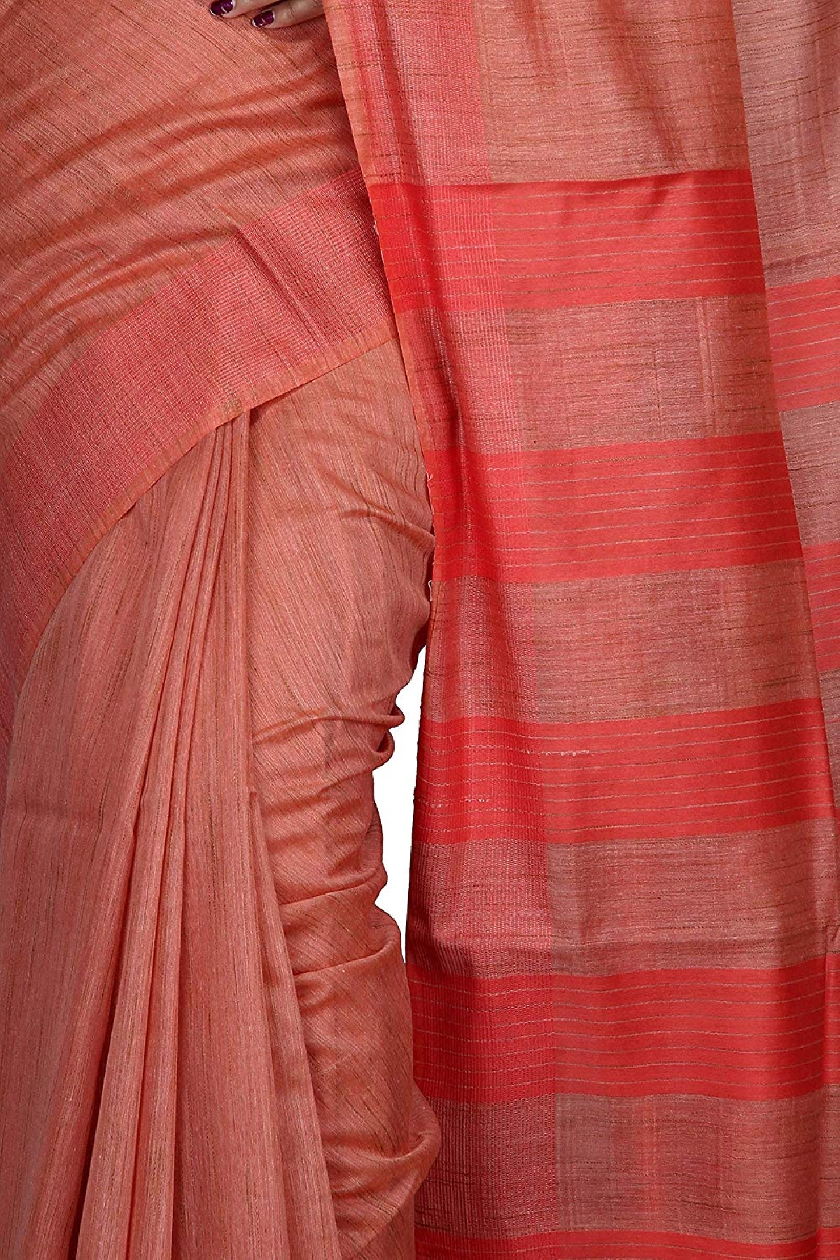 Swatika Ethnic Indian Bhagalpuri Handloom Red colour Banswara Silk Saree/Sari with an unstitched Blouse Piece