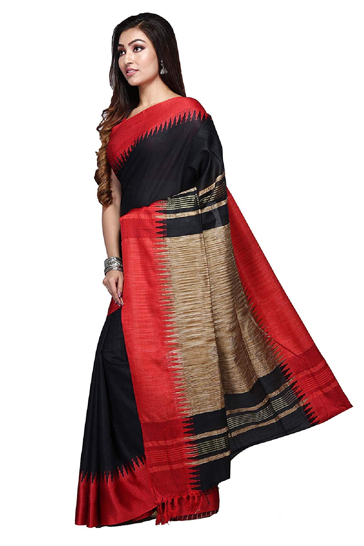 swatika Bhagalpuri Handloom Women's Black Colour Cotton Silk Saree with Blouse Piece Model No - S8NV0040