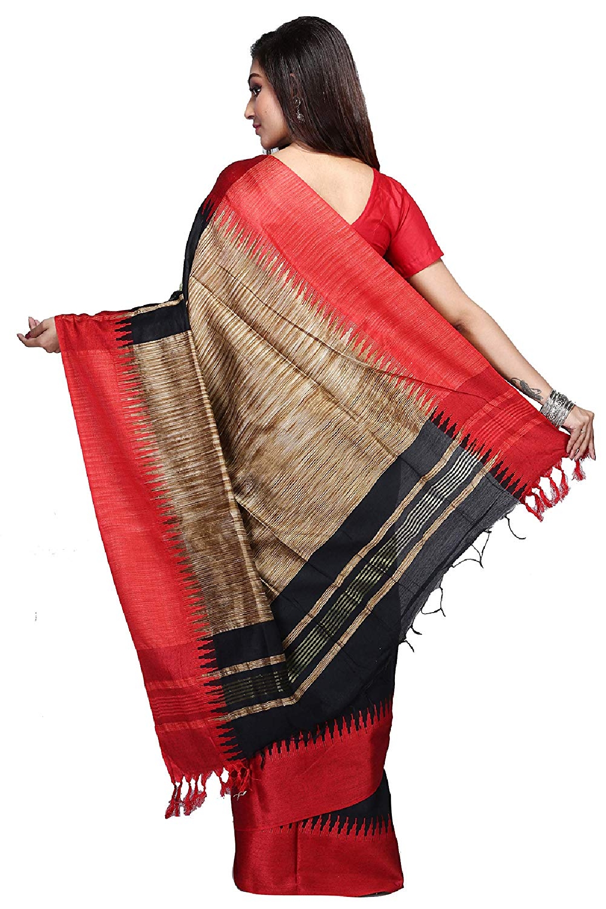 swatika Bhagalpuri Handloom Women's Black Colour Cotton Silk Saree with Blouse Piece Model No - S8NV0040
