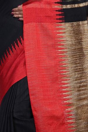 swatika Bhagalpuri Handloom Women's Black Colour Cotton Silk Saree with Blouse Piece Model No - S8NV0040