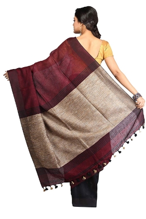 swatika Ethnic Indian Bhagalpuri women's Handloom Katia Aanchal Brown-Maroon Color Linen Saree Sari with an unstitched Blouse