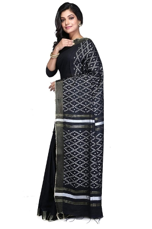 Ethnic Indian Bhagalpuri women's Handloom Black Colour Cotton Silk Saree/Sari with an unstitched Blouse Piece