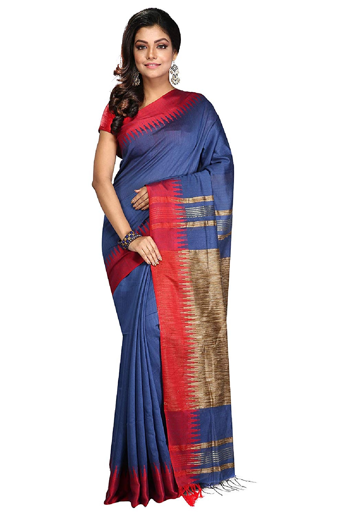 swatika Bhagalpuri Handloom Women's Blue Coloured Cotton Silk Saree with an unstitched Blouse Piece