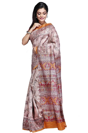 Swatika Ethnic Indian Bhagalpuri Handloom Brown Color Tussar Ghicha Silk Saree/Sari with an unstitched Blouse Piece Model No - S8AUMJ001