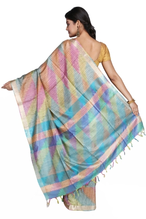 Swatika Ethnic Indian Bhagalpuri Handloom Ikkat Woven Design multicolor Colored Tussar Silk Saree/Sari with an unstitched Blouse Piece Model No - S9OTRD038
