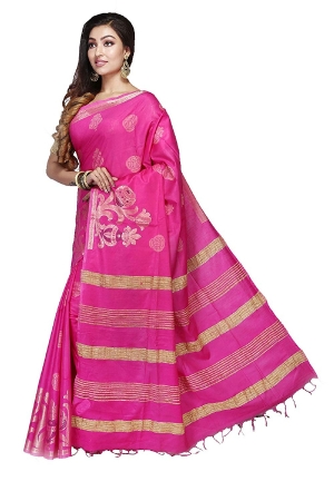 Swatika Ethnic Indian Bhagalpuri women's Handloom Pink Colour Cotton Silk Saree/Sari with an unstitched Blouse Piece