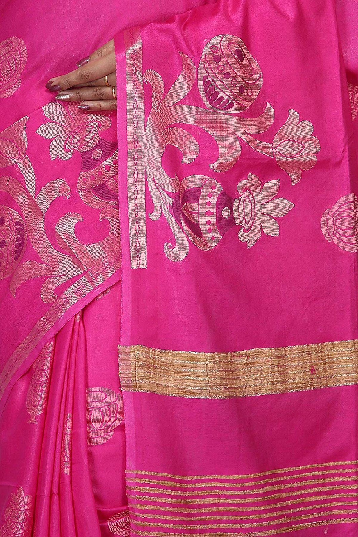 Swatika Ethnic Indian Bhagalpuri women's Handloom Pink Colour Cotton Silk Saree/Sari with an unstitched Blouse Piece