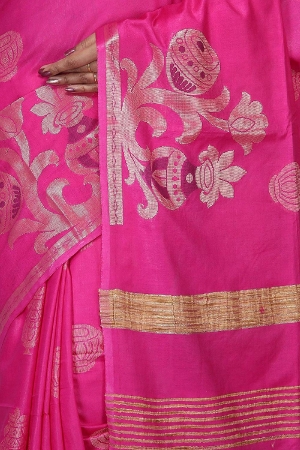 Swatika Ethnic Indian Bhagalpuri women's Handloom Pink Colour Cotton Silk Saree/Sari with an unstitched Blouse Piece