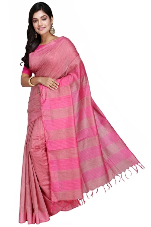 Swatika Ethnic Indian Bhagalpuri Handloom Self Design Pink Colored Banswara Silk Saree/Sari with an unstitched Blouse Piece Model No - S9OTML066