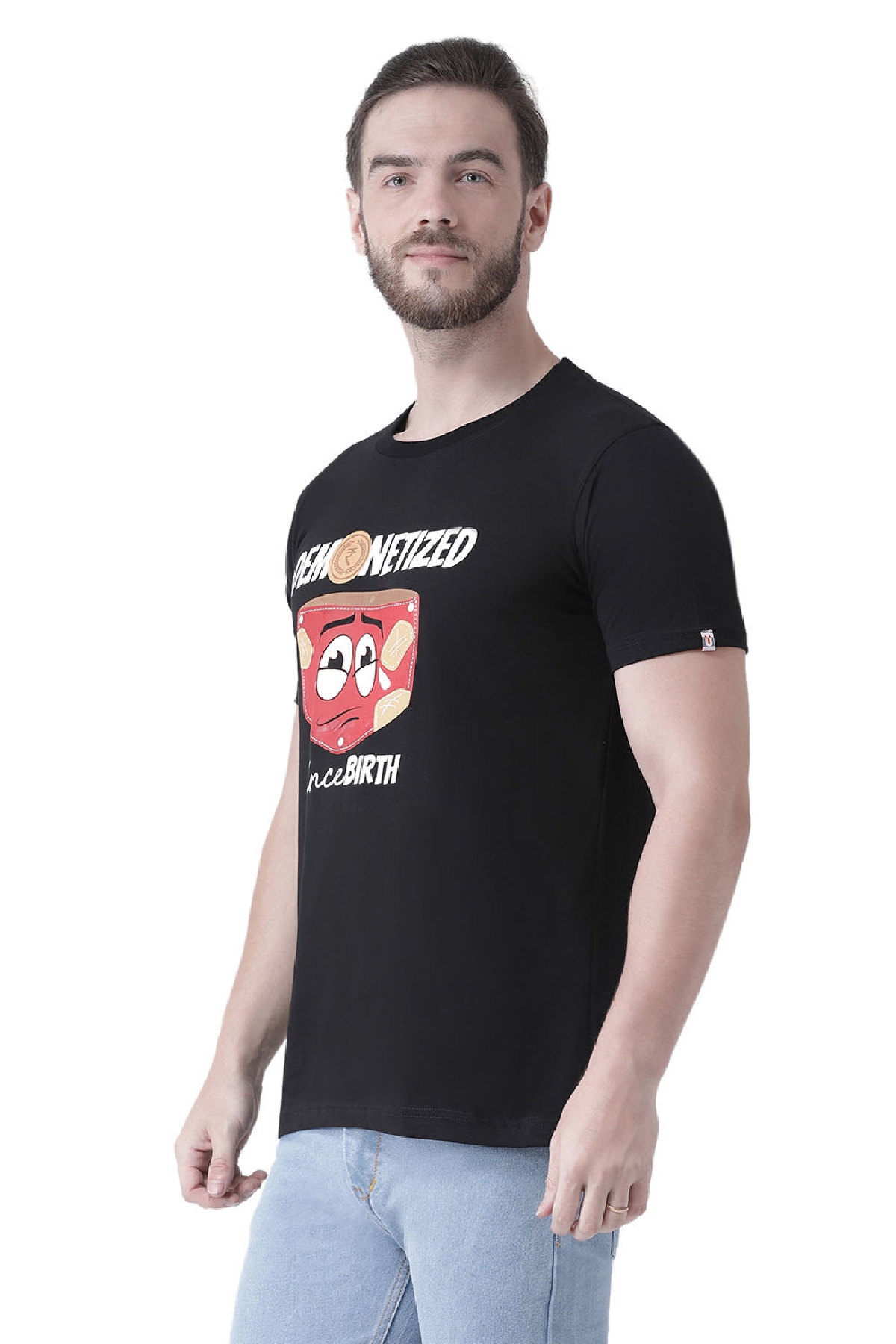 Demonetized Since Birth - Printed Men Round Neck Black T-Shirt