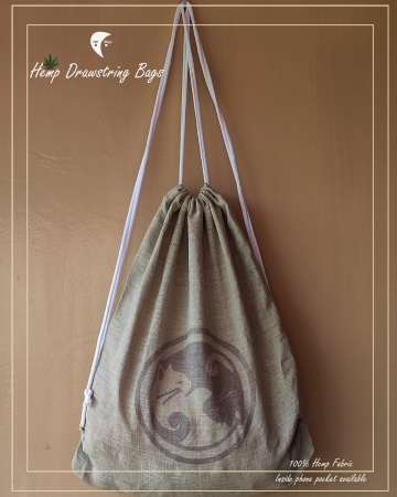 Hemp Drawstring bag cat