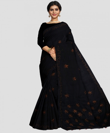 Black khadi cotton saree