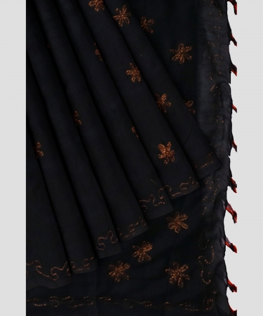 Black khadi cotton saree