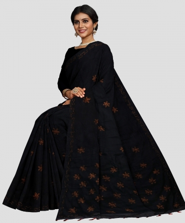 Black khadi cotton saree