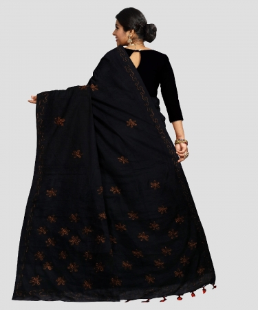 Black khadi cotton saree