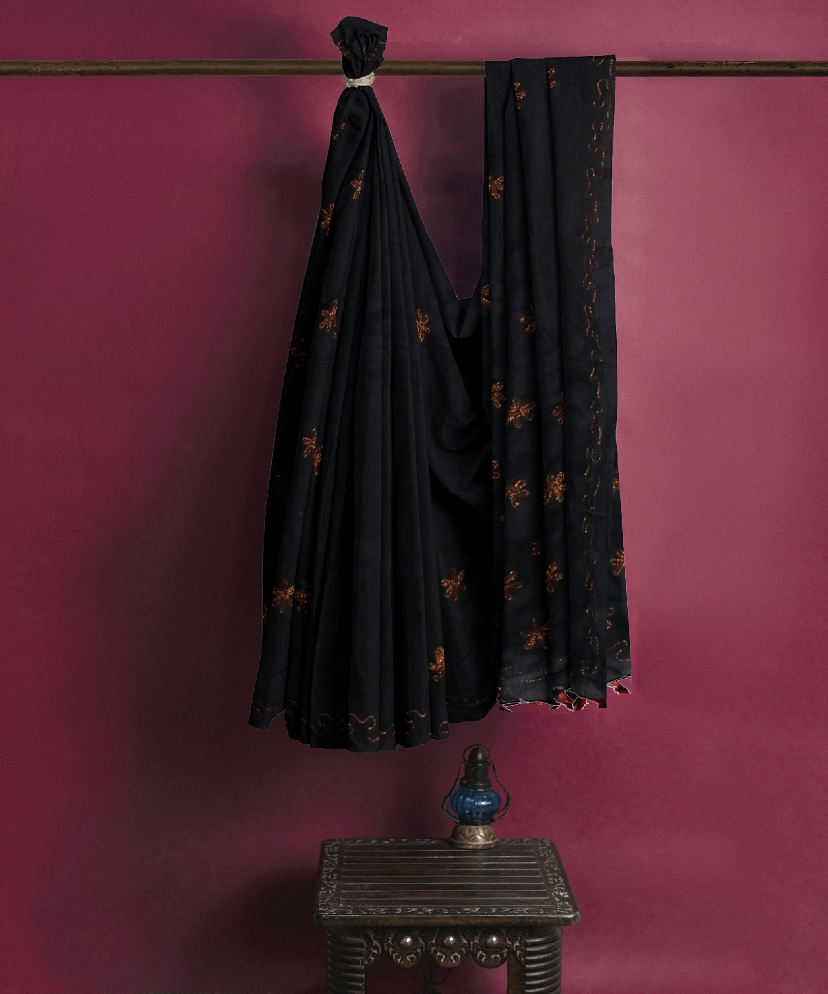 Black khadi cotton saree