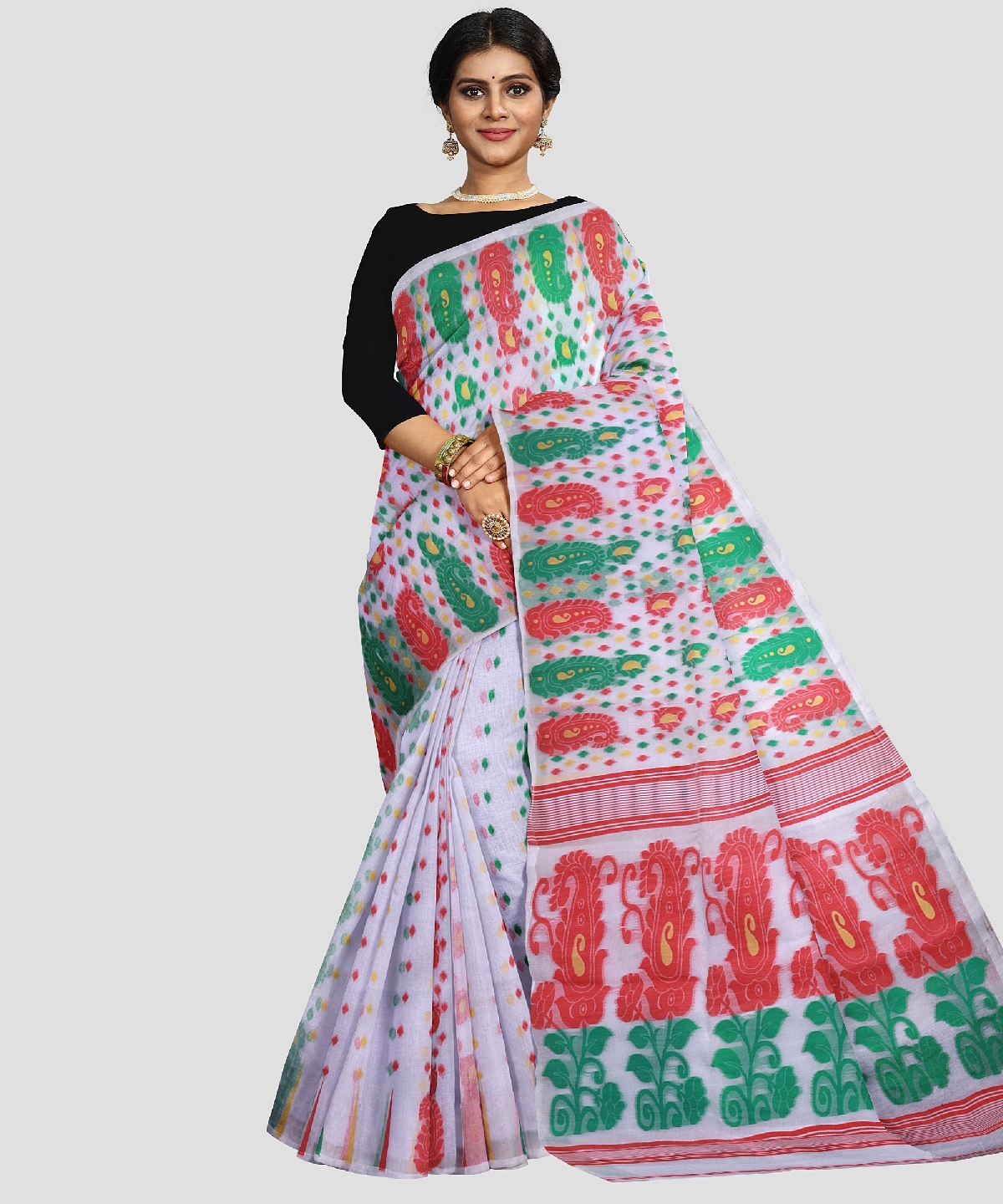 Bengal Handloom White Cotton Tant Saree 