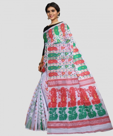 Bengal Handloom White Cotton Tant Saree 