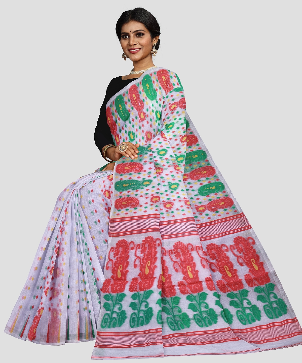 Bengal Handloom White Cotton Tant Saree 