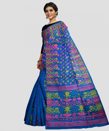 Bengal Handloom Blue Cotton Tant Saree