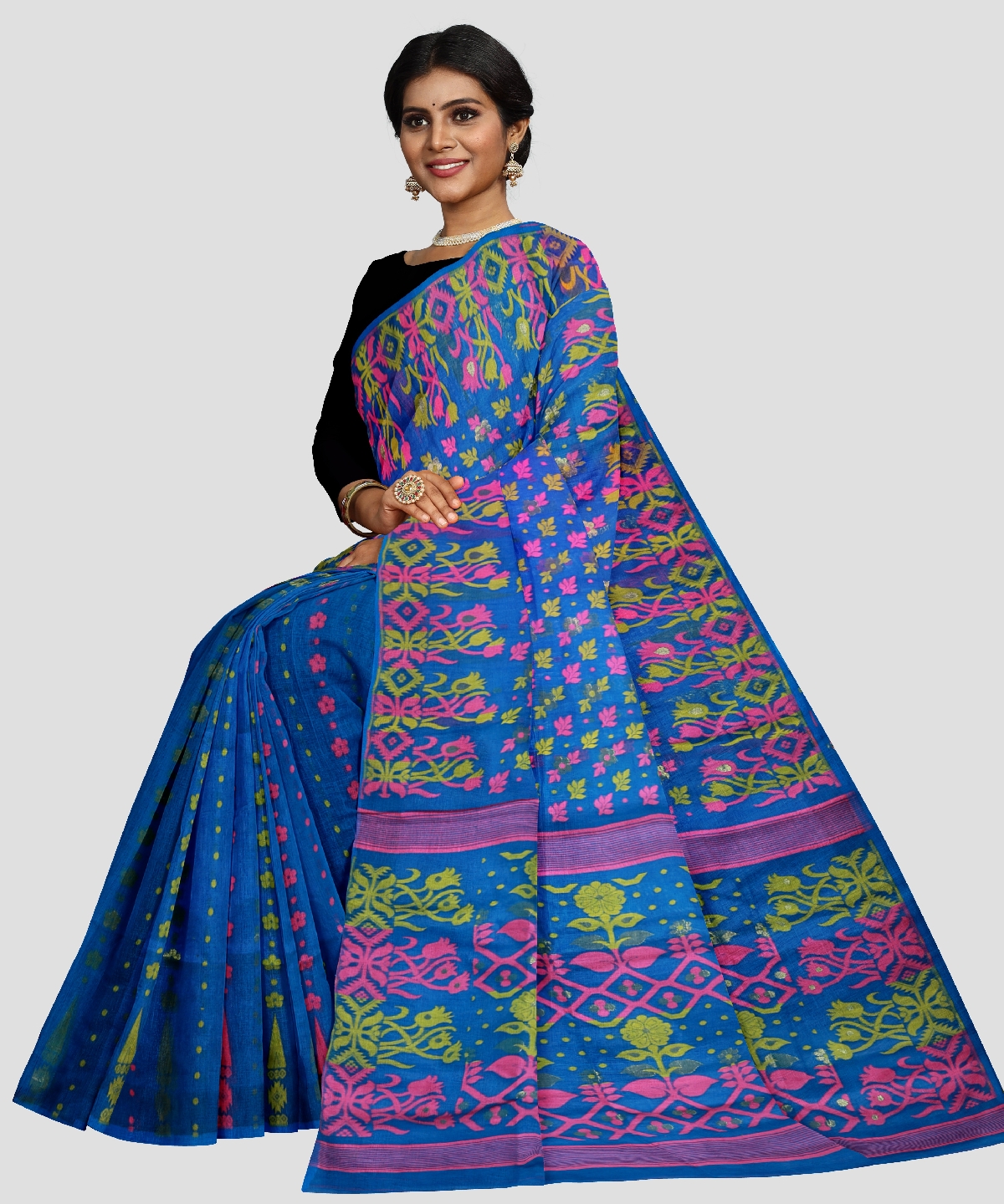 Bengal Handloom Blue Cotton Tant Saree