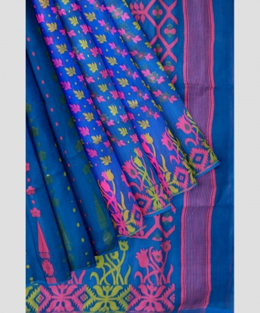 Bengal Handloom Blue Cotton Tant Saree