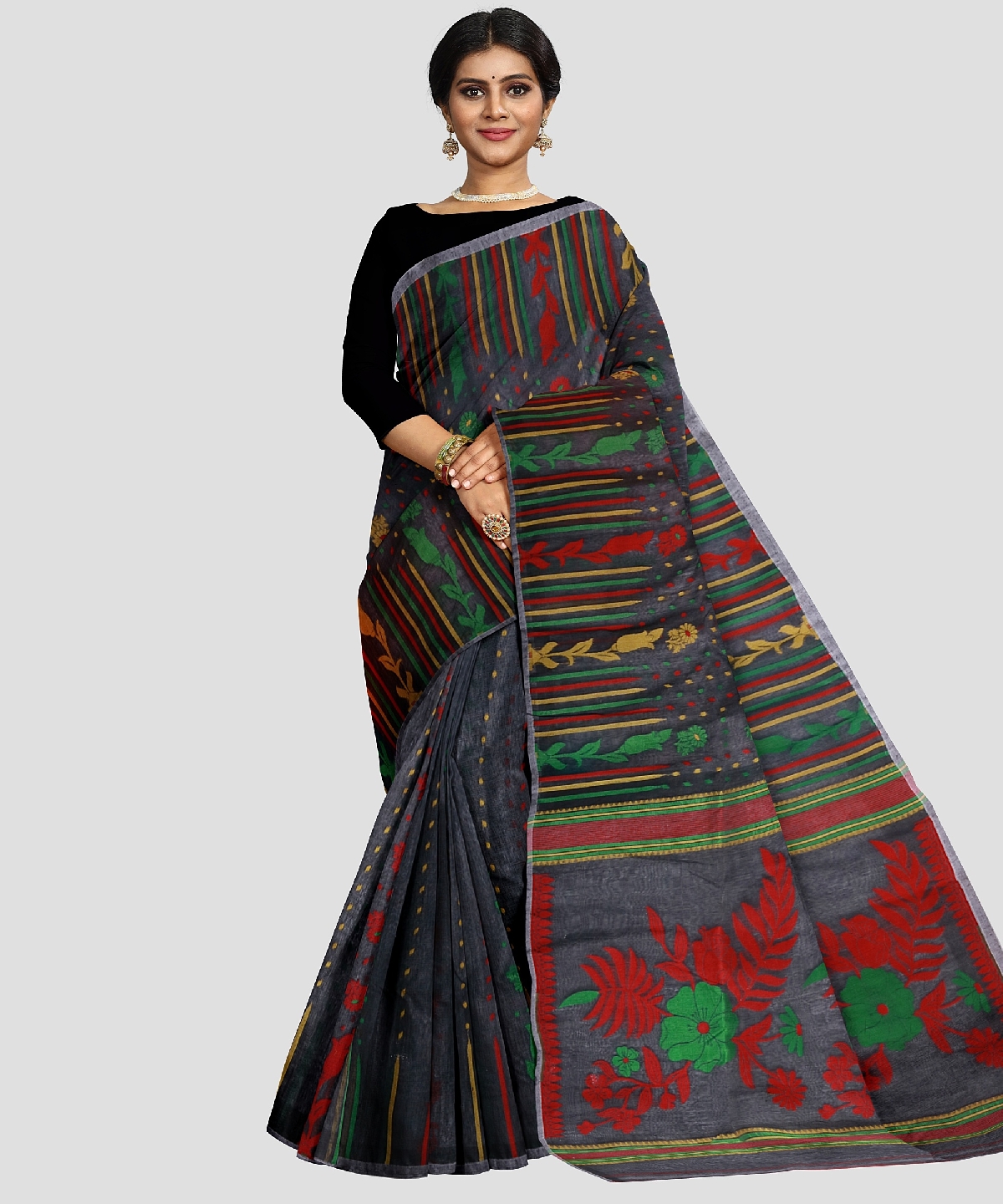 Grey Bengal Handloom Cotton Tant Saree