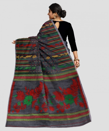 Grey Bengal Handloom Cotton Tant Saree