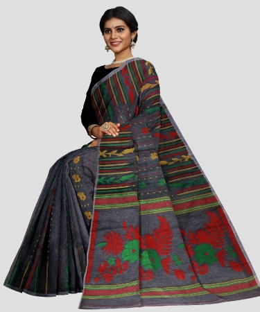 Grey Bengal Handloom Cotton Tant Saree