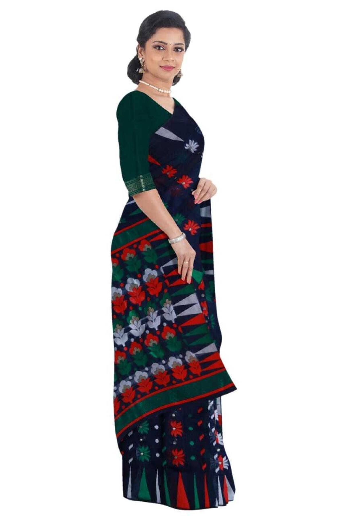 Dark Blue Bengal Handloom Cotton Bumper Tant Saree